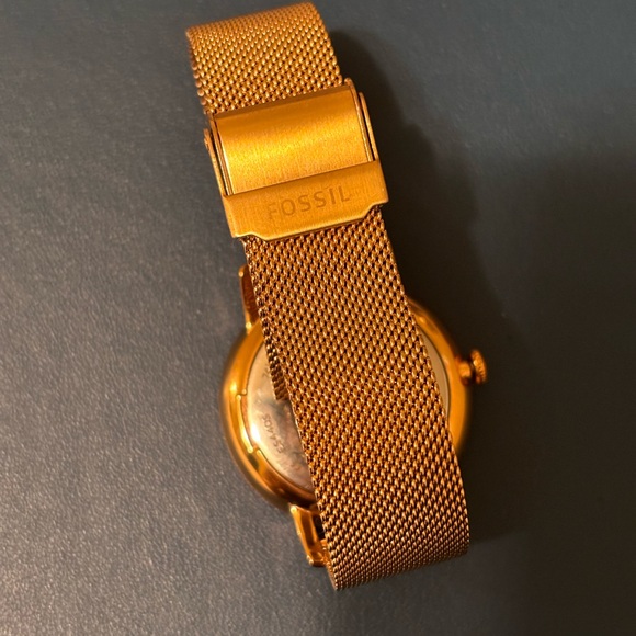 Unisex Women's 34mm Rose Gold Tone Fossil Watch, Black Face, Mesh Band, ES4405 - Picture 7 of 9